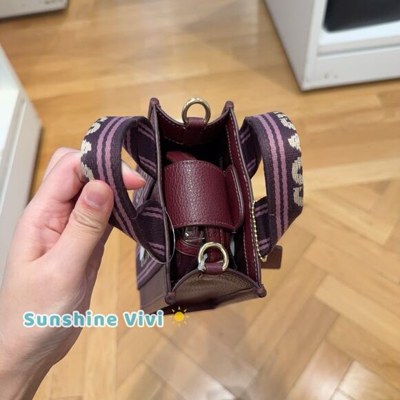 NWT Coach Smith Mini Tote Bag CCF80 pebbled leather Gold Dark wine - Picture 8 of 8